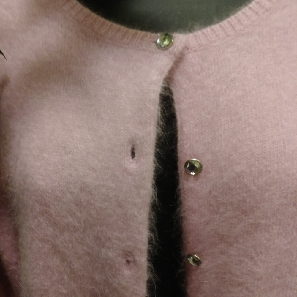 Pink Angora Sweater - Rhinestone buttons